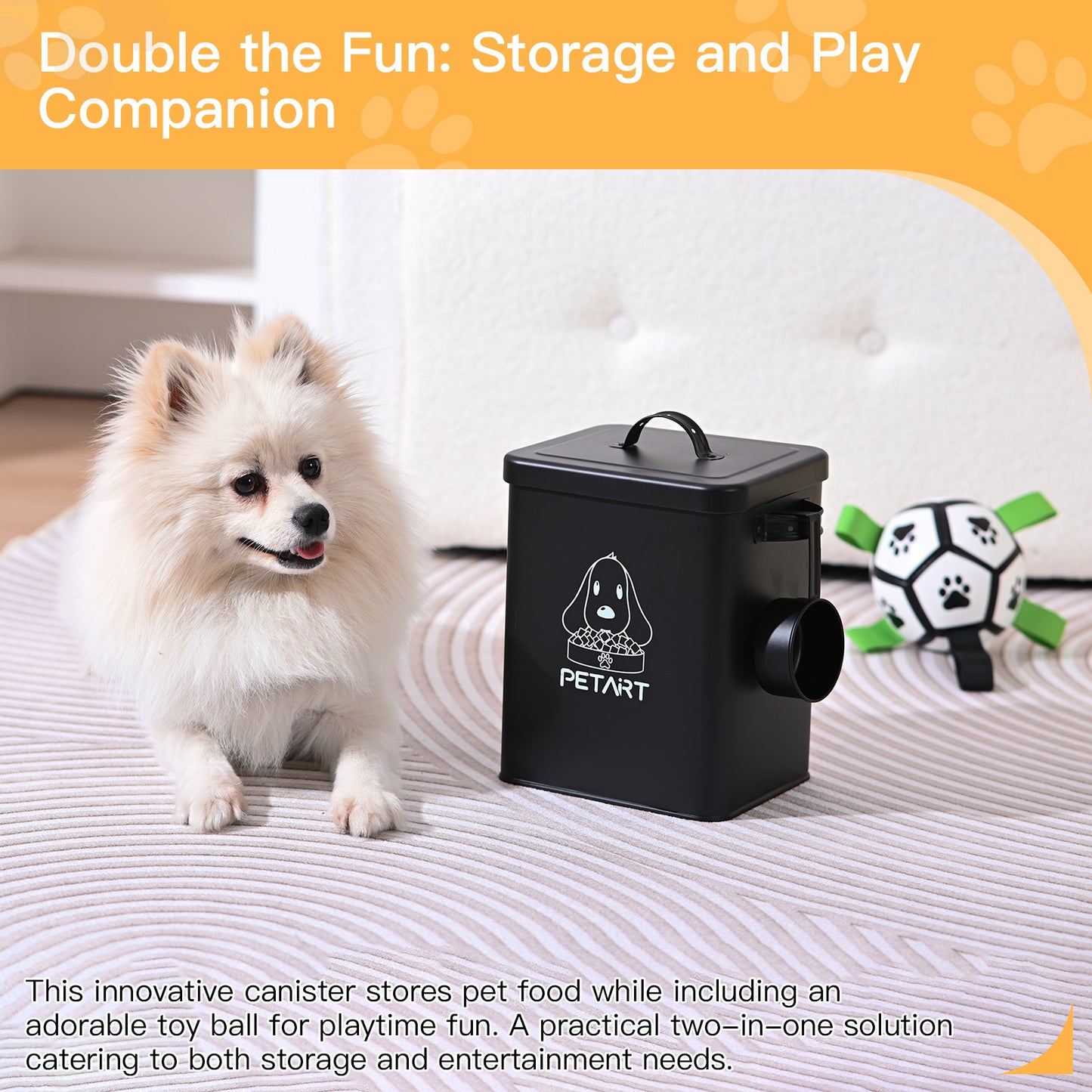 Dog Food Storage Container With Football Toy