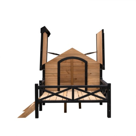 Large Wooden Cabin Dog Kennel With Porch