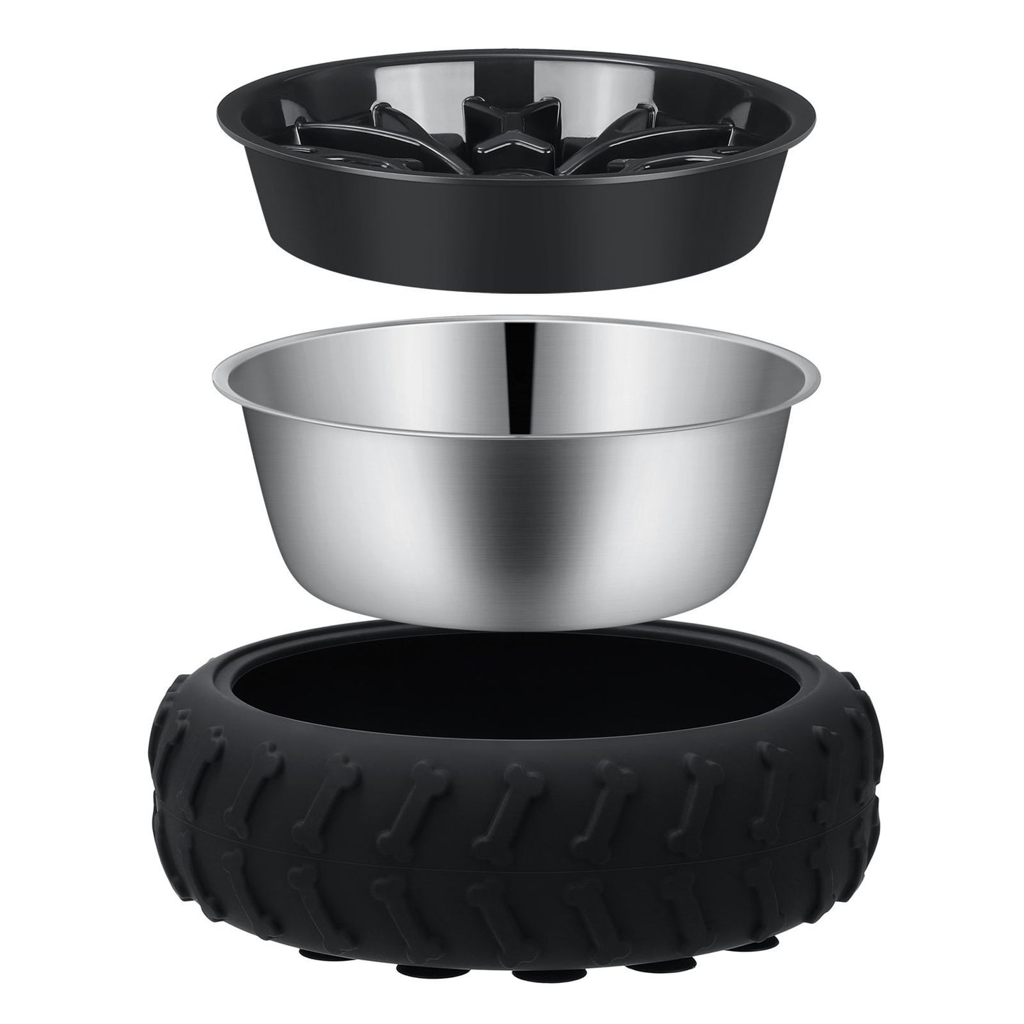 Rubber wheel food bowl - slow feed design