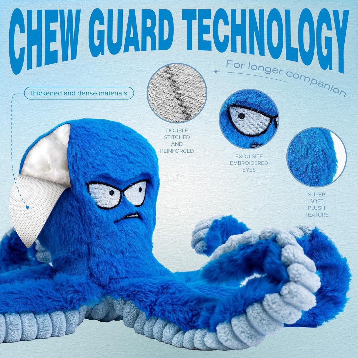 Stuffed octopus tough pull toy