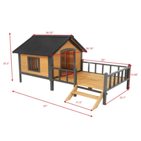 Outdoor Large Wooden Cabin House Style Wooden Dog Kennel With Porch