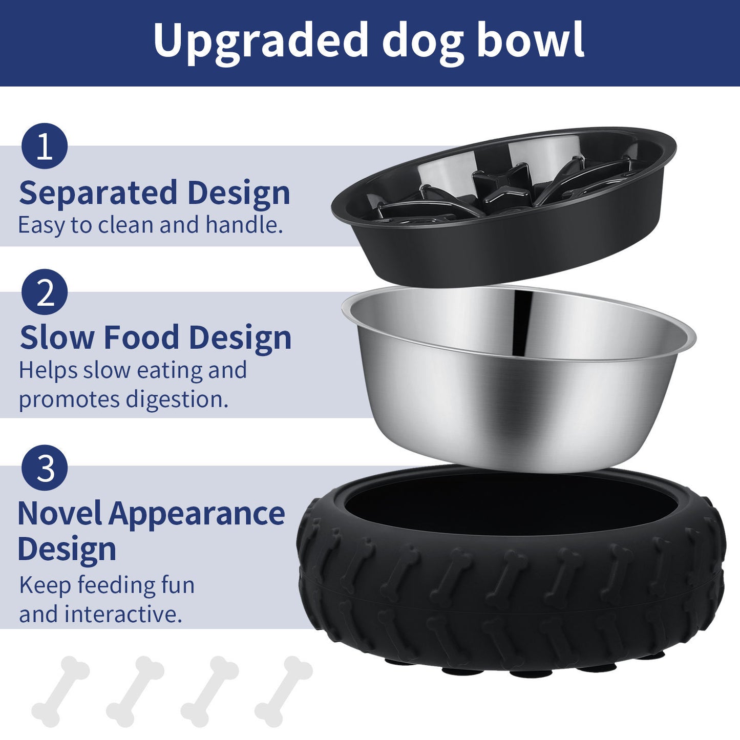 Rubber wheel food bowl - slow feed design