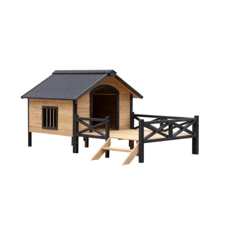 Large Wooden Cabin Dog Kennel With Porch