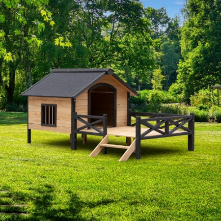 Large Wooden Cabin Dog Kennel With Porch