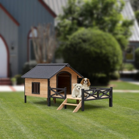 Large Wooden Cabin Dog Kennel With Porch