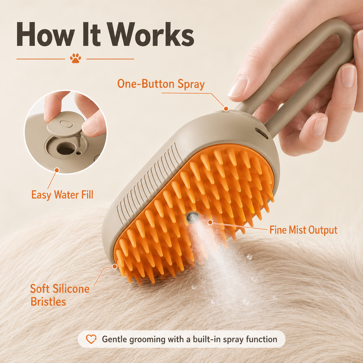 VapourGroom™ Steam Pet Brush - Precision Brushing with Powerful Steam