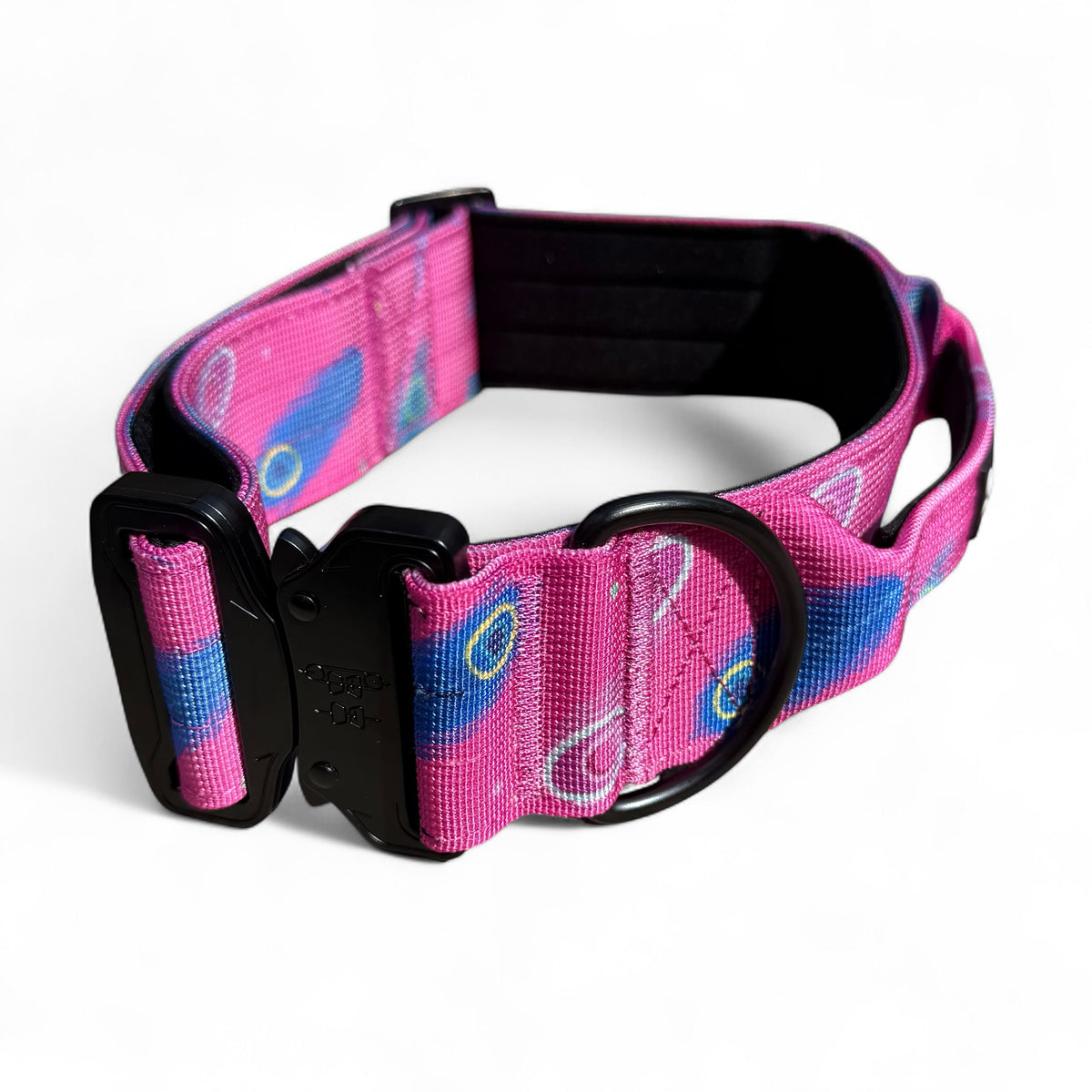 Peacock Power Tactical Dog Collar with Handle – Stylish & Strong for Large Dogs