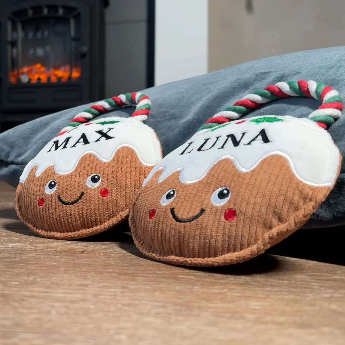 Pre-personalised Christmas Pudding Squeaky Dog Toy Gift