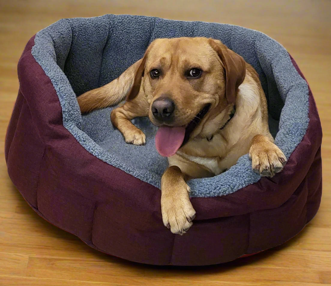 Premium Oval Bolster Style Heavy Duty Fleece Lined Machine Washable Dog Bed