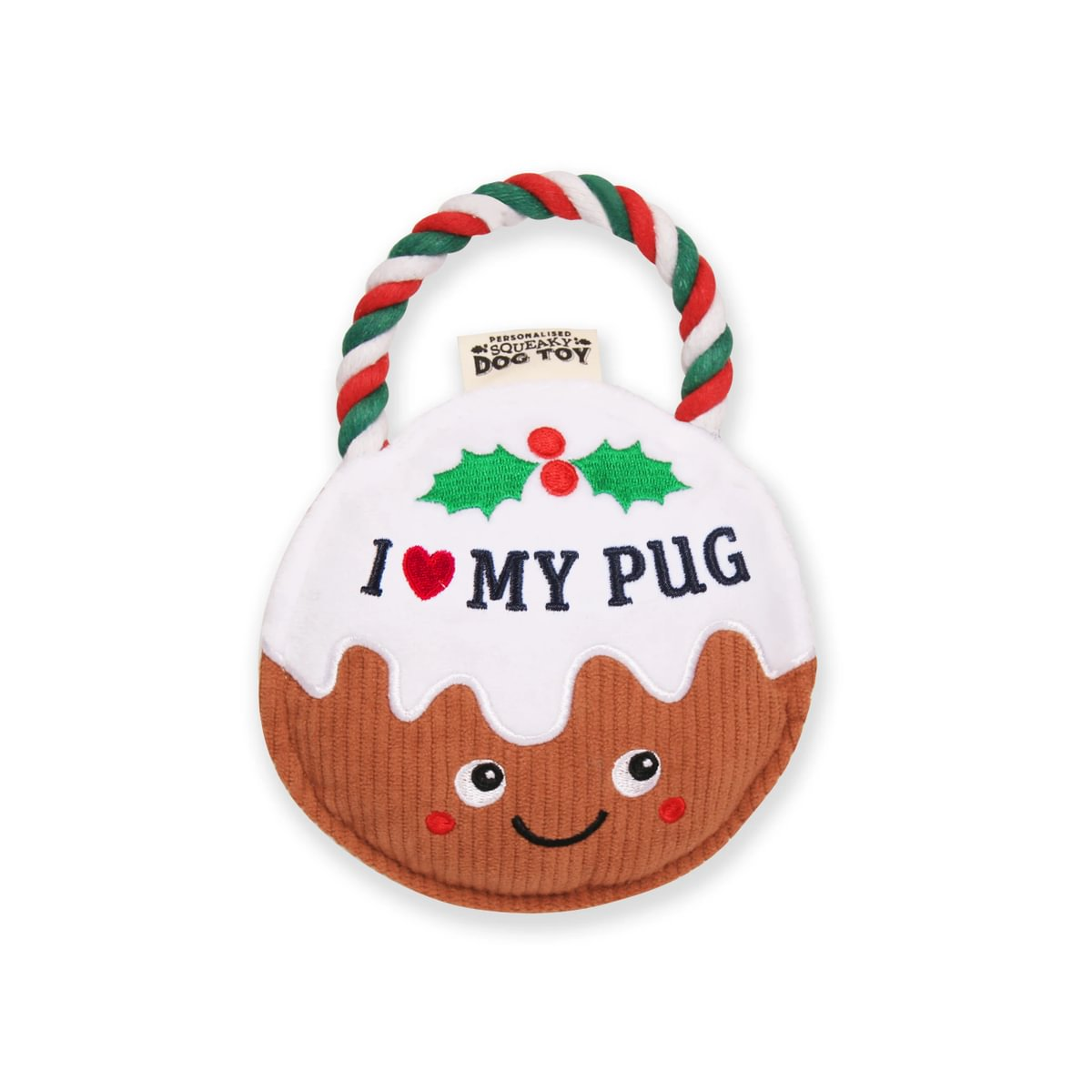 Pre-personalised Christmas Pudding Squeaky Dog Toy Gift