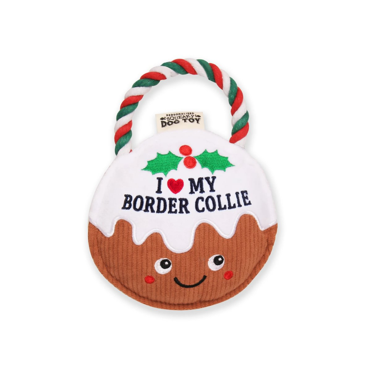 Pre-personalised Christmas Pudding Squeaky Dog Toy Gift