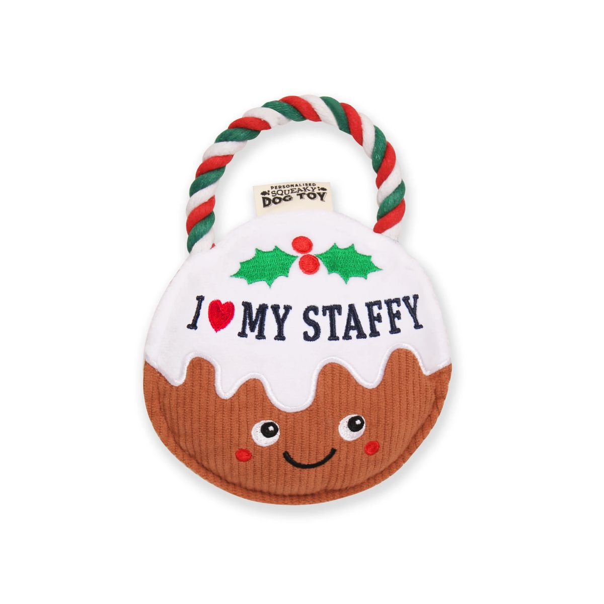 Pre-personalised Christmas Pudding Squeaky Dog Toy Gift