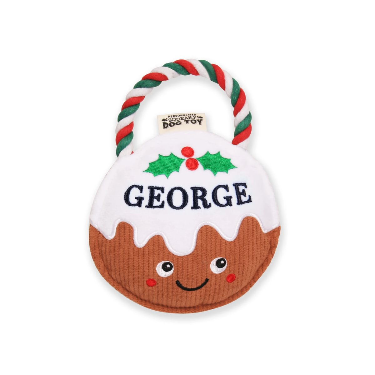 Pre-personalised Christmas Pudding Squeaky Dog Toy Gift