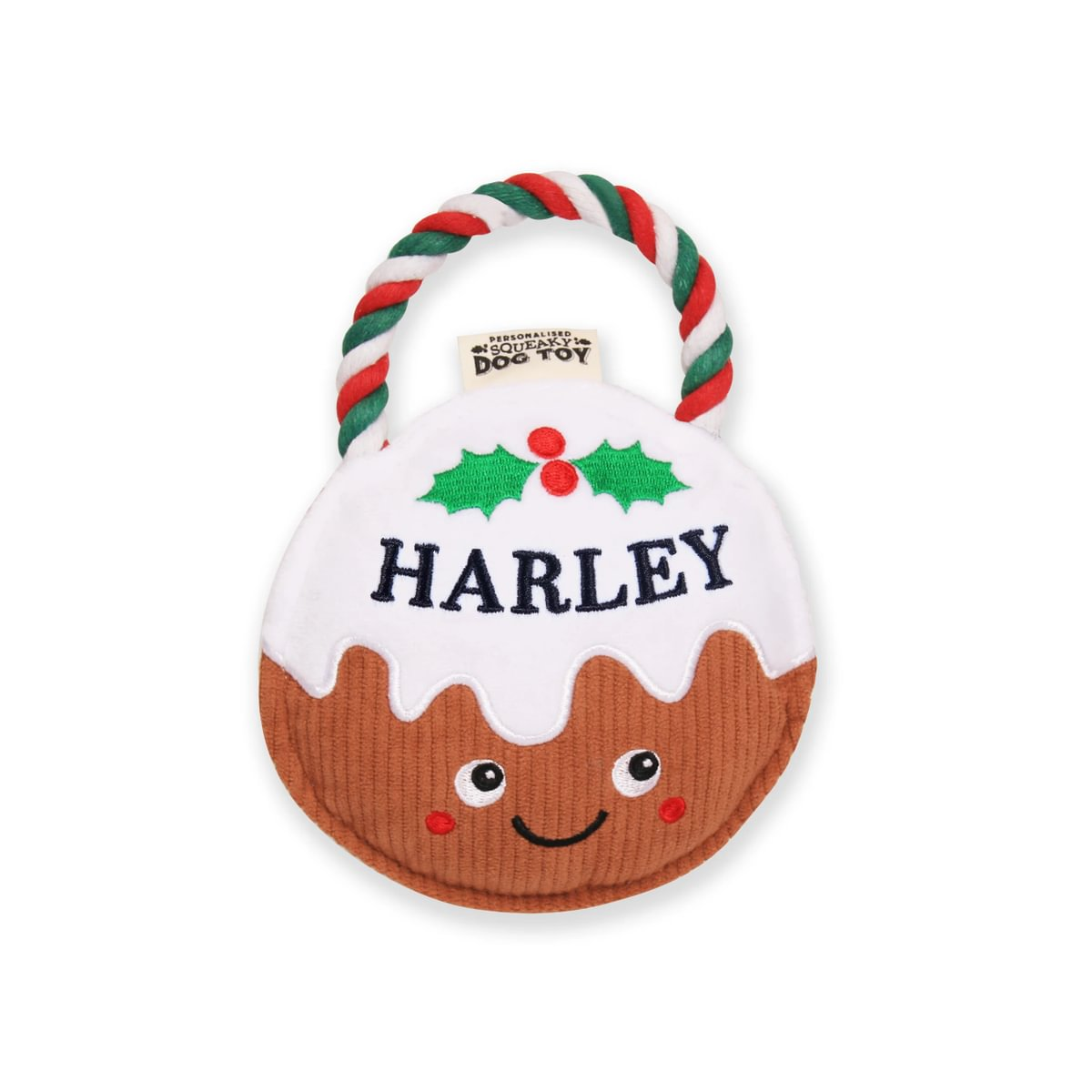 Pre-personalised Christmas Pudding Squeaky Dog Toy Gift