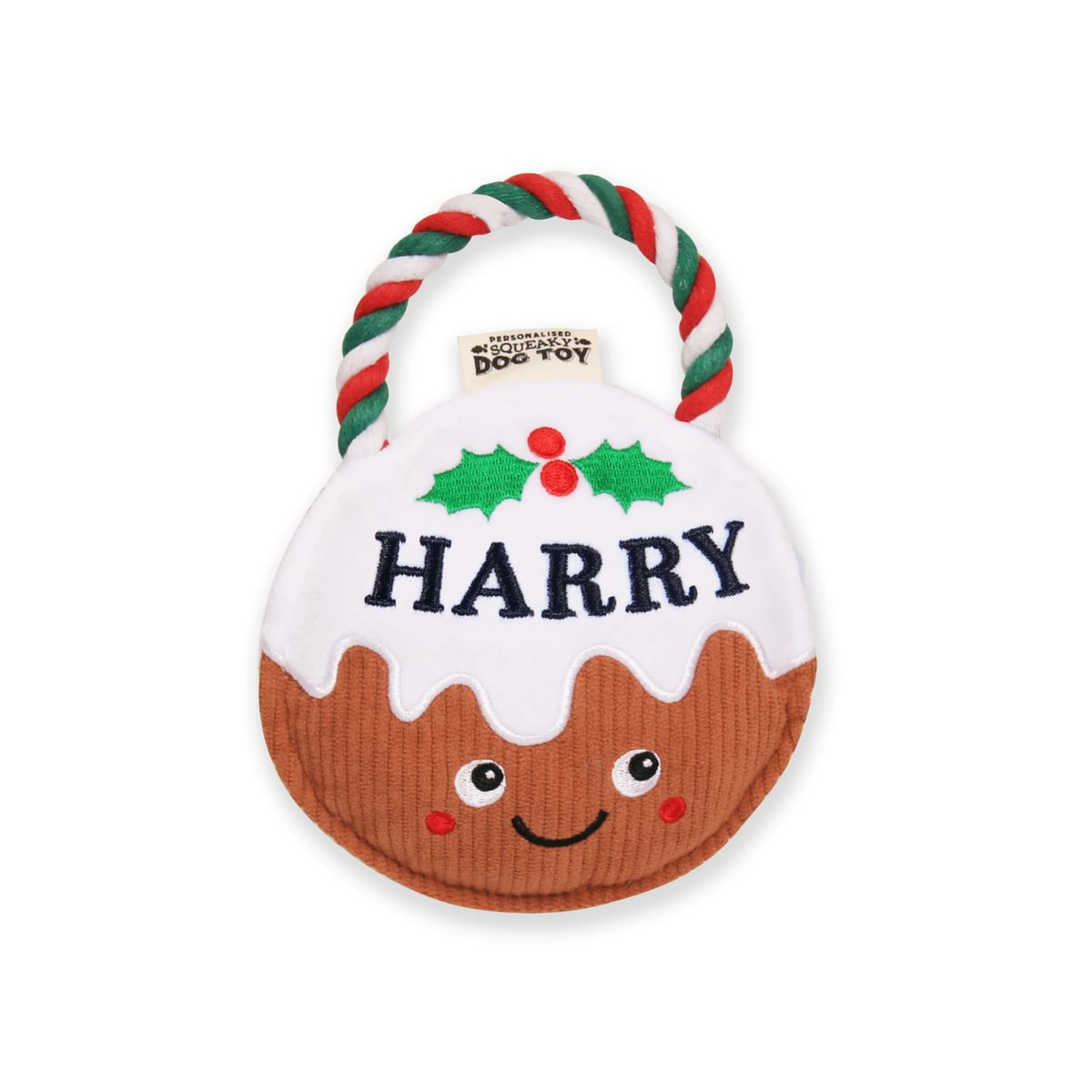 Pre-personalised Christmas Pudding Squeaky Dog Toy Gift