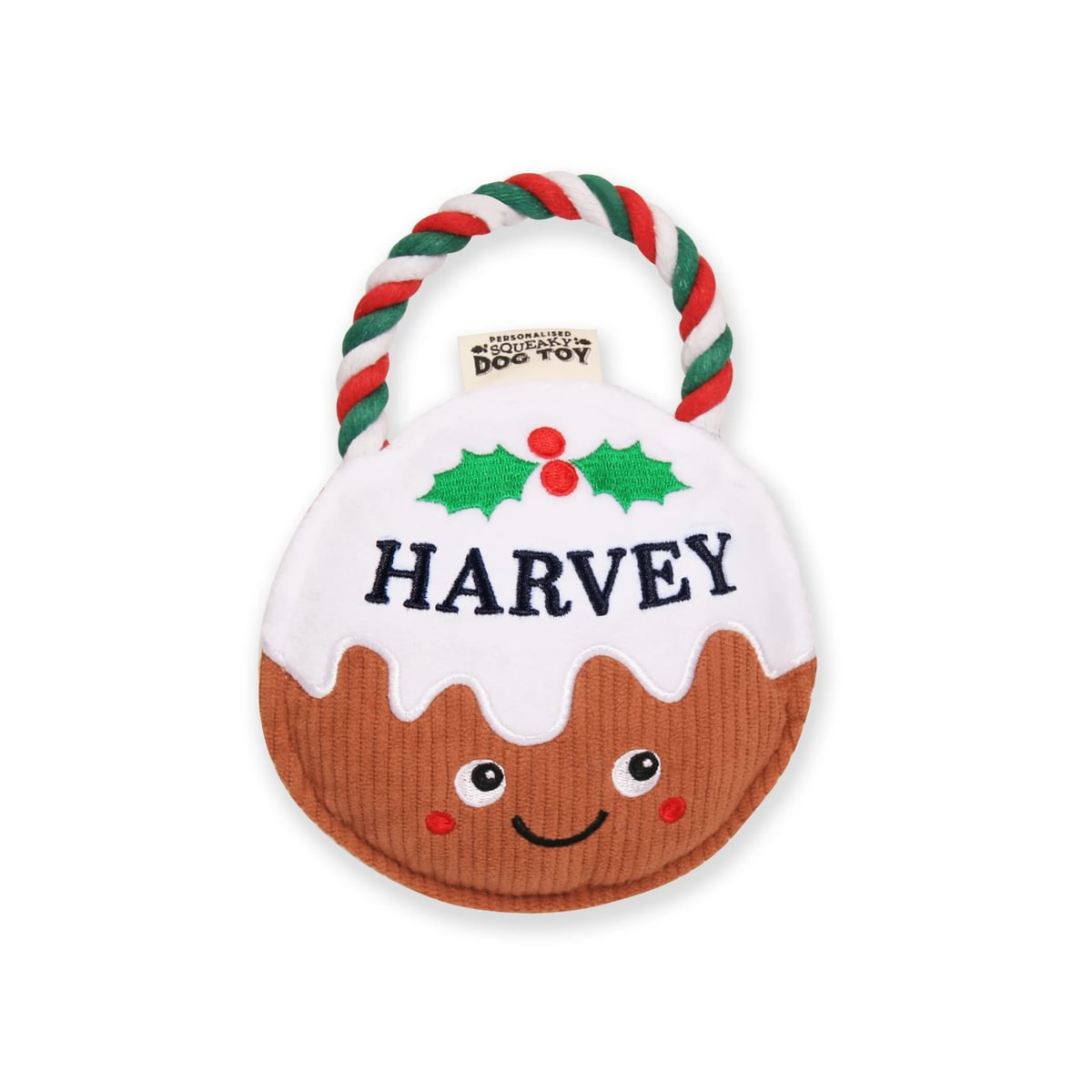 Pre-personalised Christmas Pudding Squeaky Dog Toy Gift