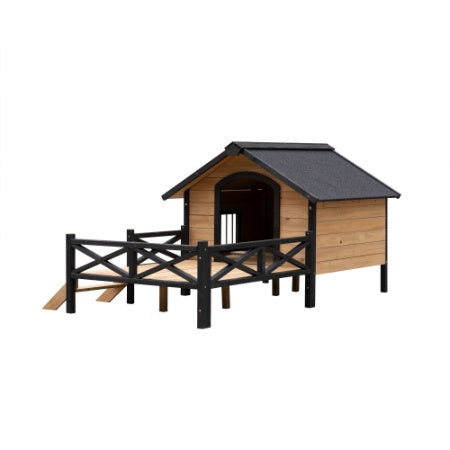Large Wooden Cabin Dog Kennel With Porch