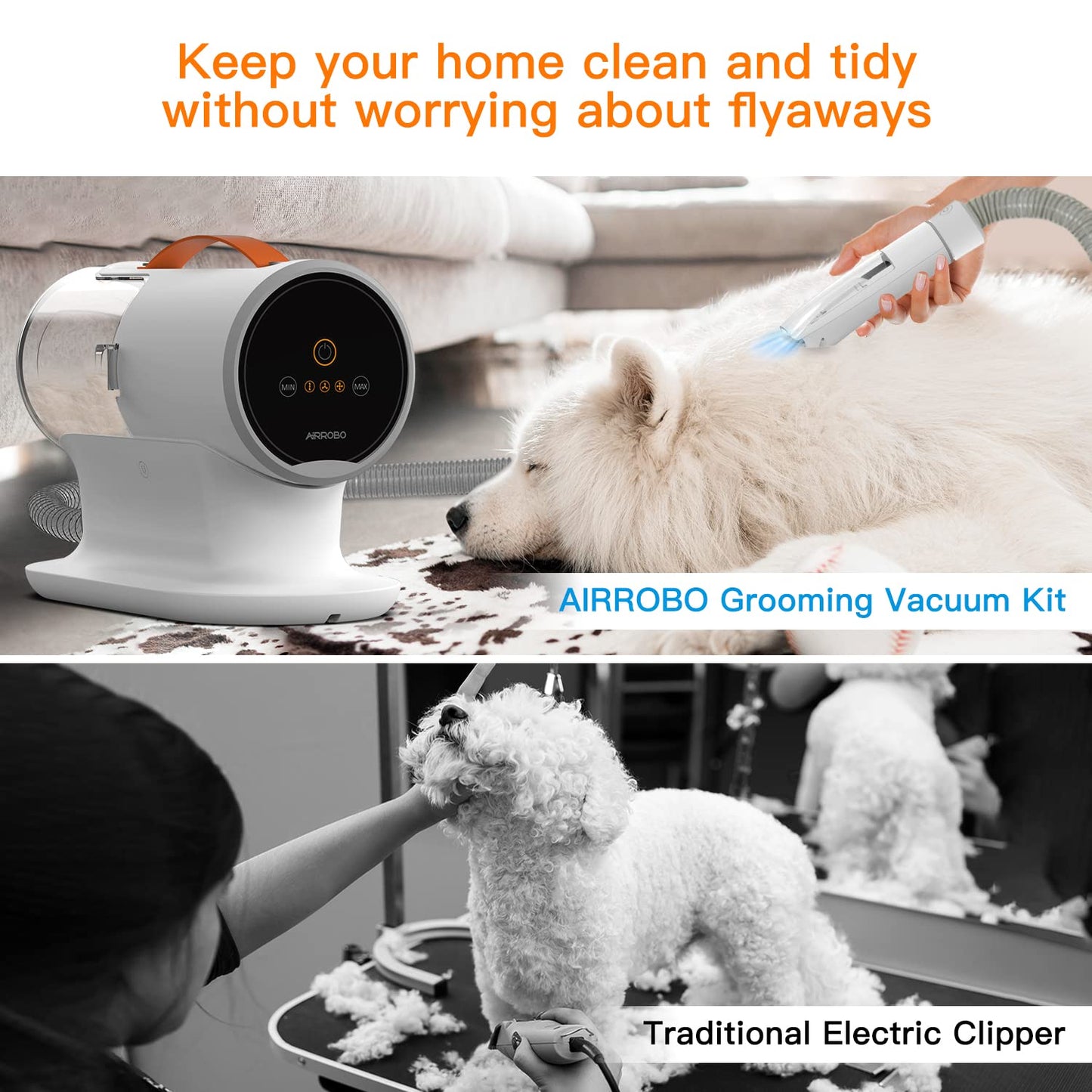 AIRROBO Dog Grooming Vacuum Kit – 12000Pa Suction, Quiet Grooming Vacuum, 2L Dust Cup, 5-in-1 Kit