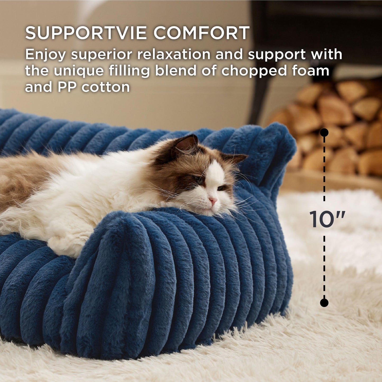 Bedsure Cute Cat Couch 24in Night Blue - Soft Corduroy Pet Sofa