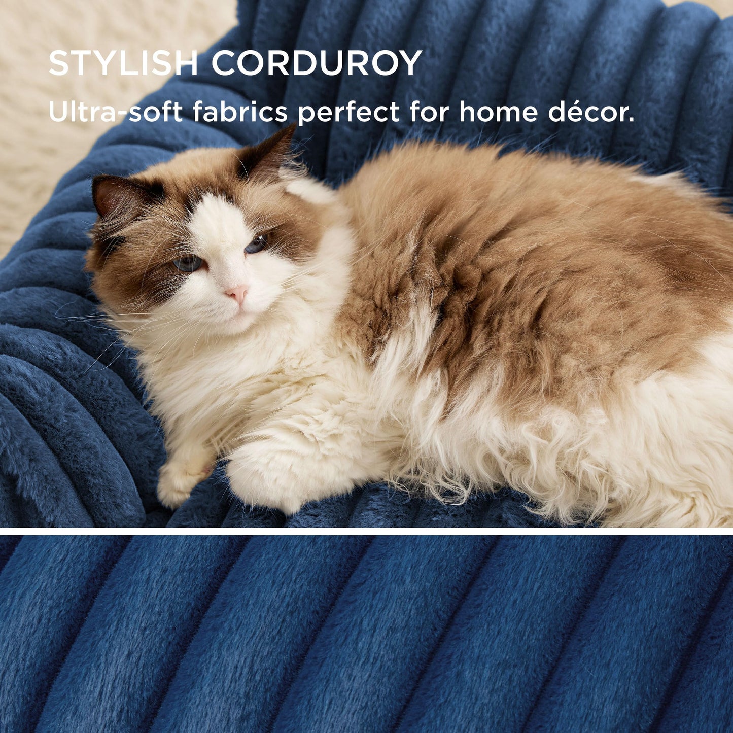 Bedsure Cute Cat Couch 24in Night Blue - Soft Corduroy Pet Sofa