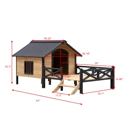 Large Wooden Cabin Dog Kennel With Porch