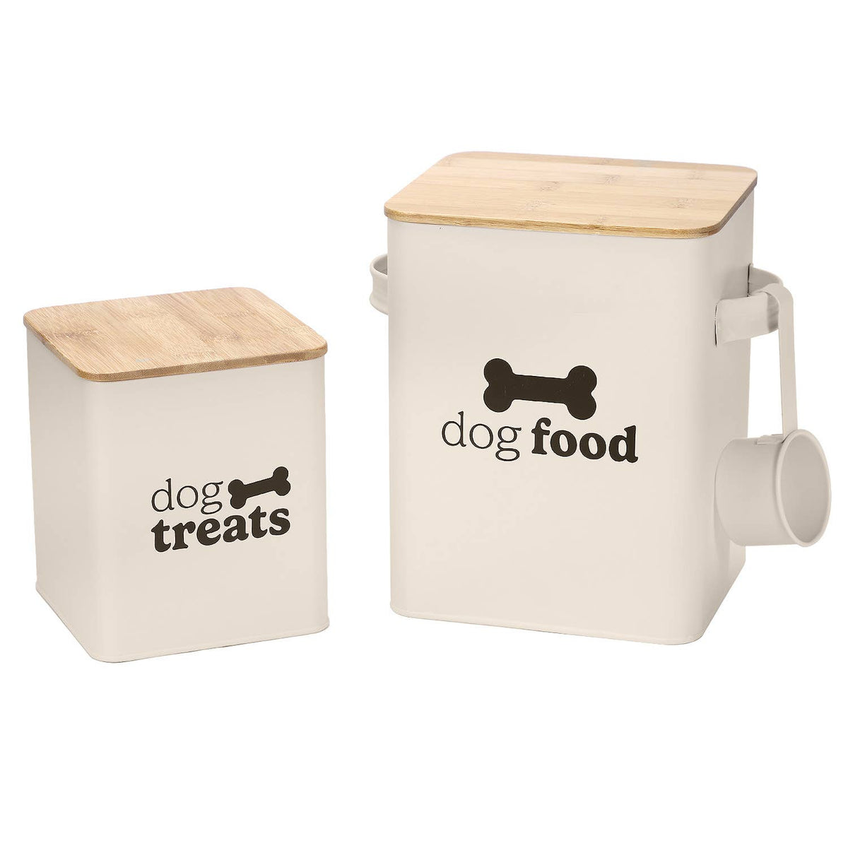 Cream Set of 2 Dog Food Tins with Scoop