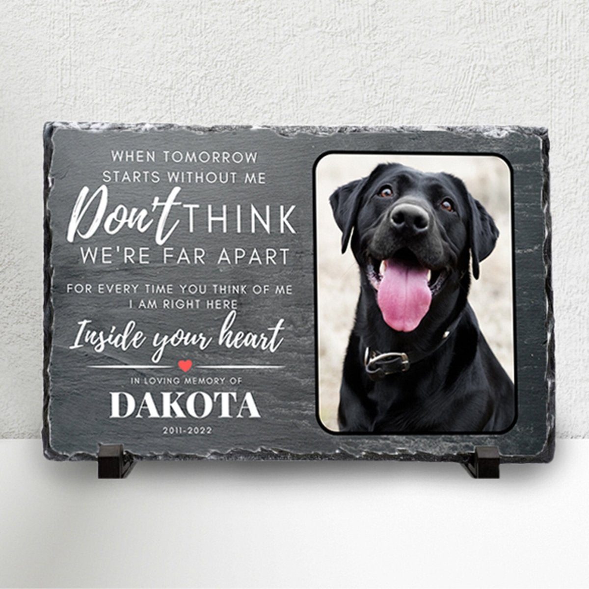 Personalised Pet Memorial Plaque – Custom Dog Photo Print on Natural Slate Rock Frame