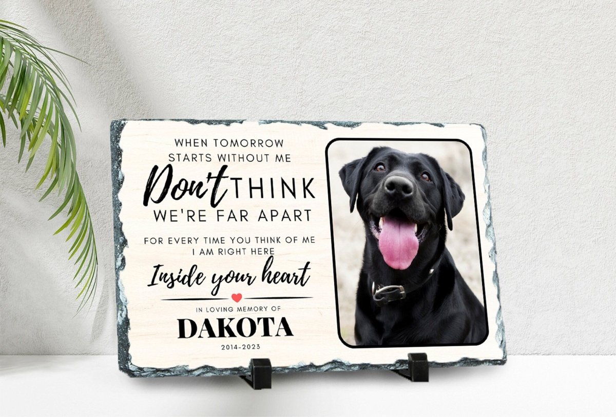 Personalised Pet Memorial Plaque – Custom Dog Photo Print on Natural Slate Rock Frame