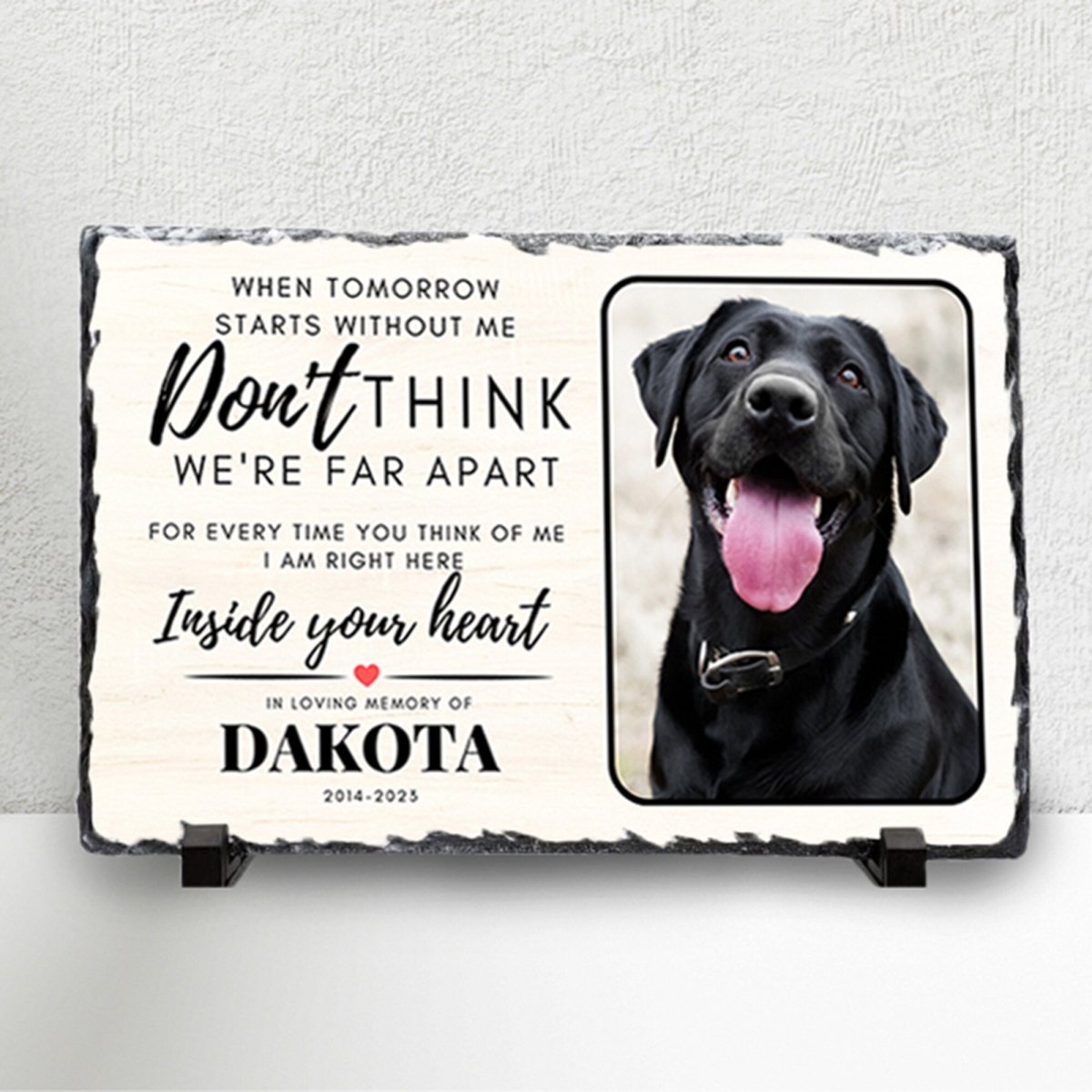 Personalised Pet Memorial Plaque – Custom Dog Photo Print on Natural Slate Rock Frame