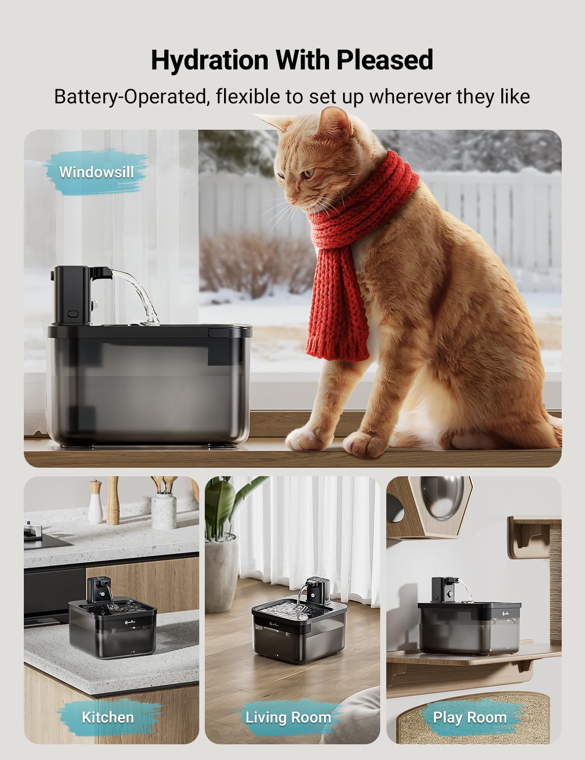DownyPaws Cordless Cat Water Fountain – 84oz Fursink, Motion Sensor, BPA-Free