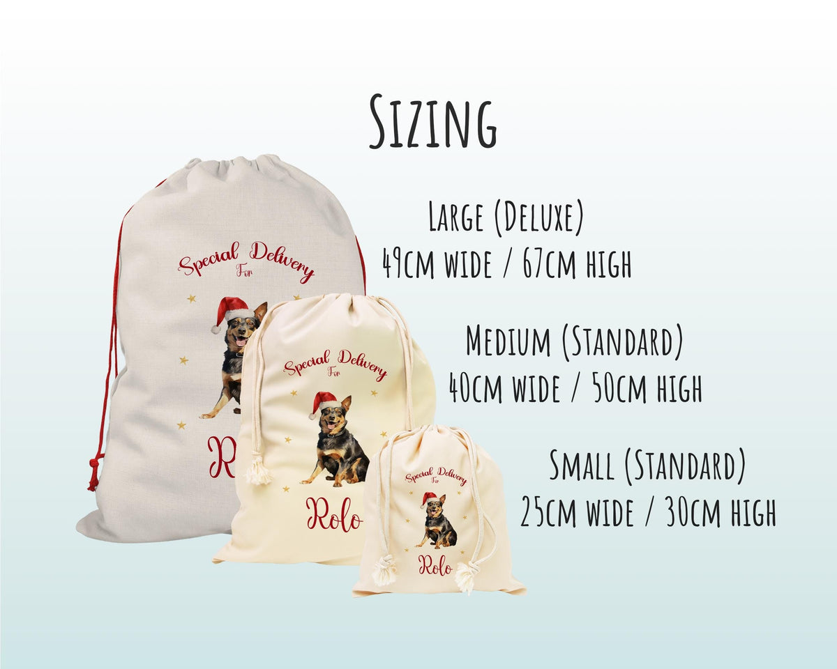 Personalised Lancashire Heeler Large Christmas Sack - Red Drawstring Bag for Xmas Presents - Christmas Eve Bag Box Decoration for Dogs XS127