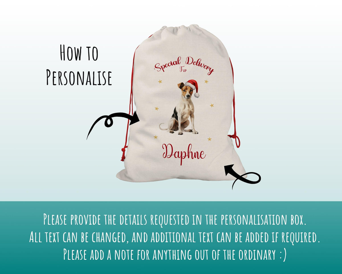 Personalised Smooth Coat Terrier Large Christmas Sack - Red Drawstring Bag for Xmas Presents Christmas Eve Bag Box Decoration for Dogs XS150