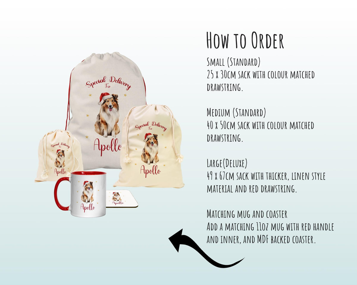 Personalised Shetland Sheepdog Sheltie Large Christmas Sack Drawstring Bag for Xmas Presents Christmas Eve Bag Box Decoration for Dogs XS146