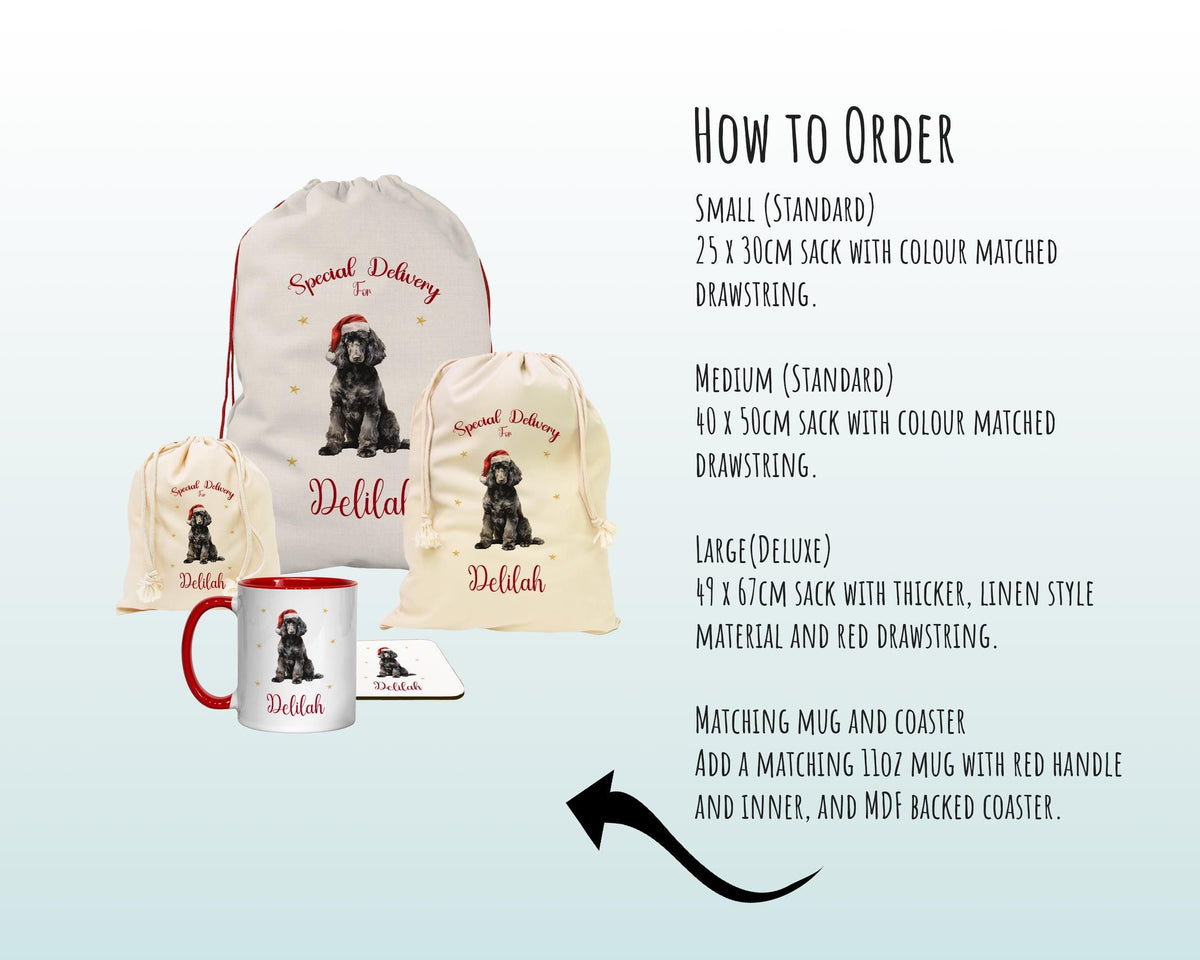Personalised Poodle Dog Large Christmas Sack - Red Drawstring Bag for Xmas Presents - Christmas Eve Bag Box Decoration for Dogs XS138
