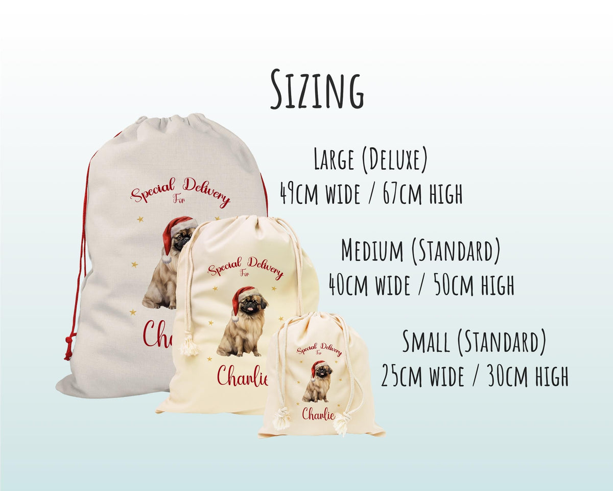 Personalised Pekingese Dog Large Christmas Sack - Red Drawstring Bag for Xmas Presents - Christmas Eve Bag Box Decoration for Dogs XS135