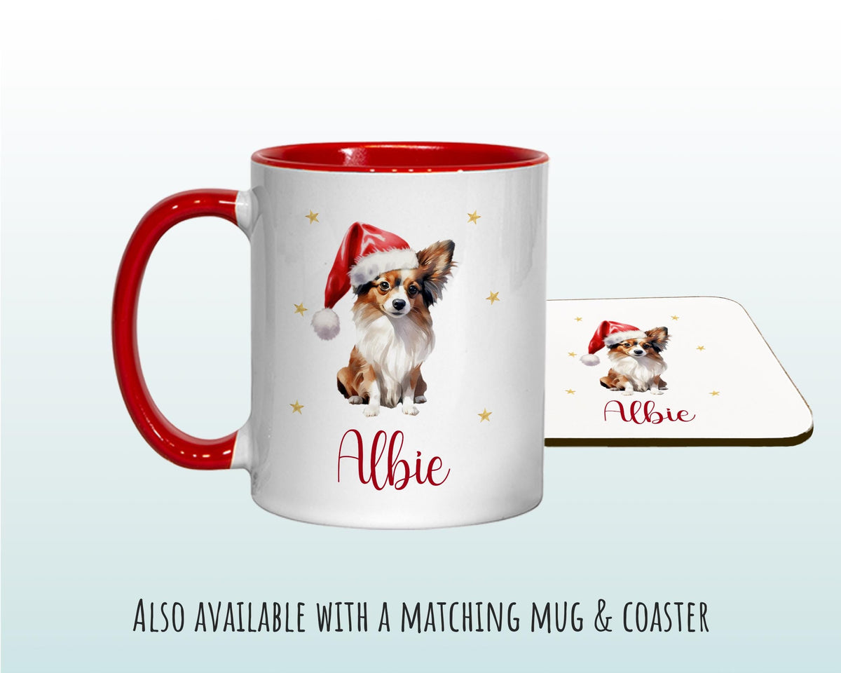 Personalised Papillon Dog Large Christmas Sack - Red Drawstring Bag for Xmas Presents - Christmas Eve Bag Box Decoration for Dogs XS134