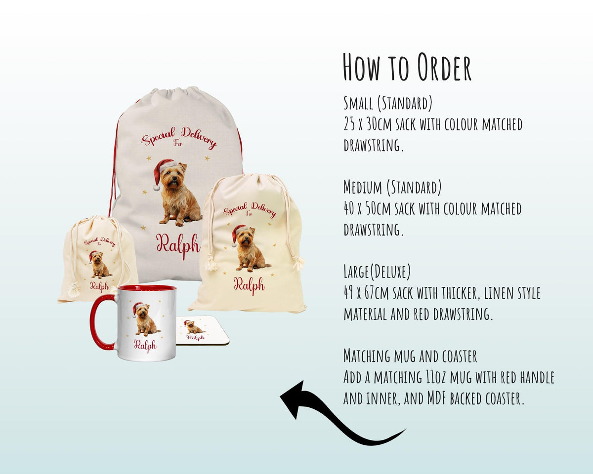 Personalised Norfolk Terrier Large Christmas Sack - Red Drawstring Bag for Xmas Presents - Christmas Eve Bag Box Decoration for Dogs XS132