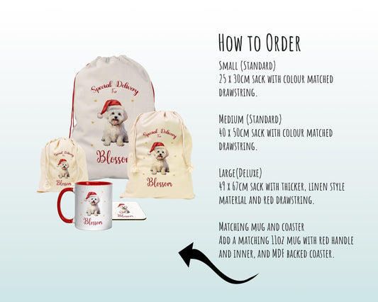 Personalised Maltese Dog Large Christmas Sack - Red Drawstring Bag for Xmas Presents - Christmas Eve Bag Box Decoration for Dogs XS129