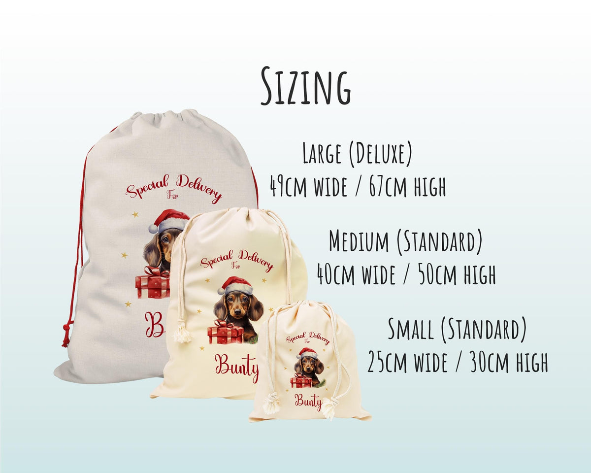 Personalised Dachshund Large Christmas Sack - Red Drawstring Bag for Xmas Presents - Christmas Eve Bag Box Decoration for Dogs XS093