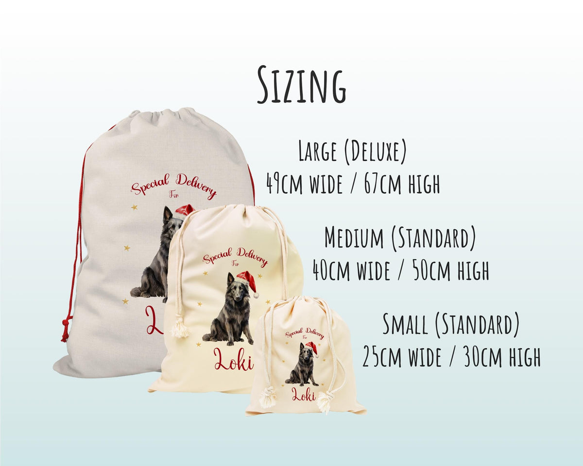 Personalised Belgian Sheepdog Large Christmas Sack - Red Drawstring Bag for Xmas Presents - Christmas Eve Bag Box Decoration for Dogs XS073