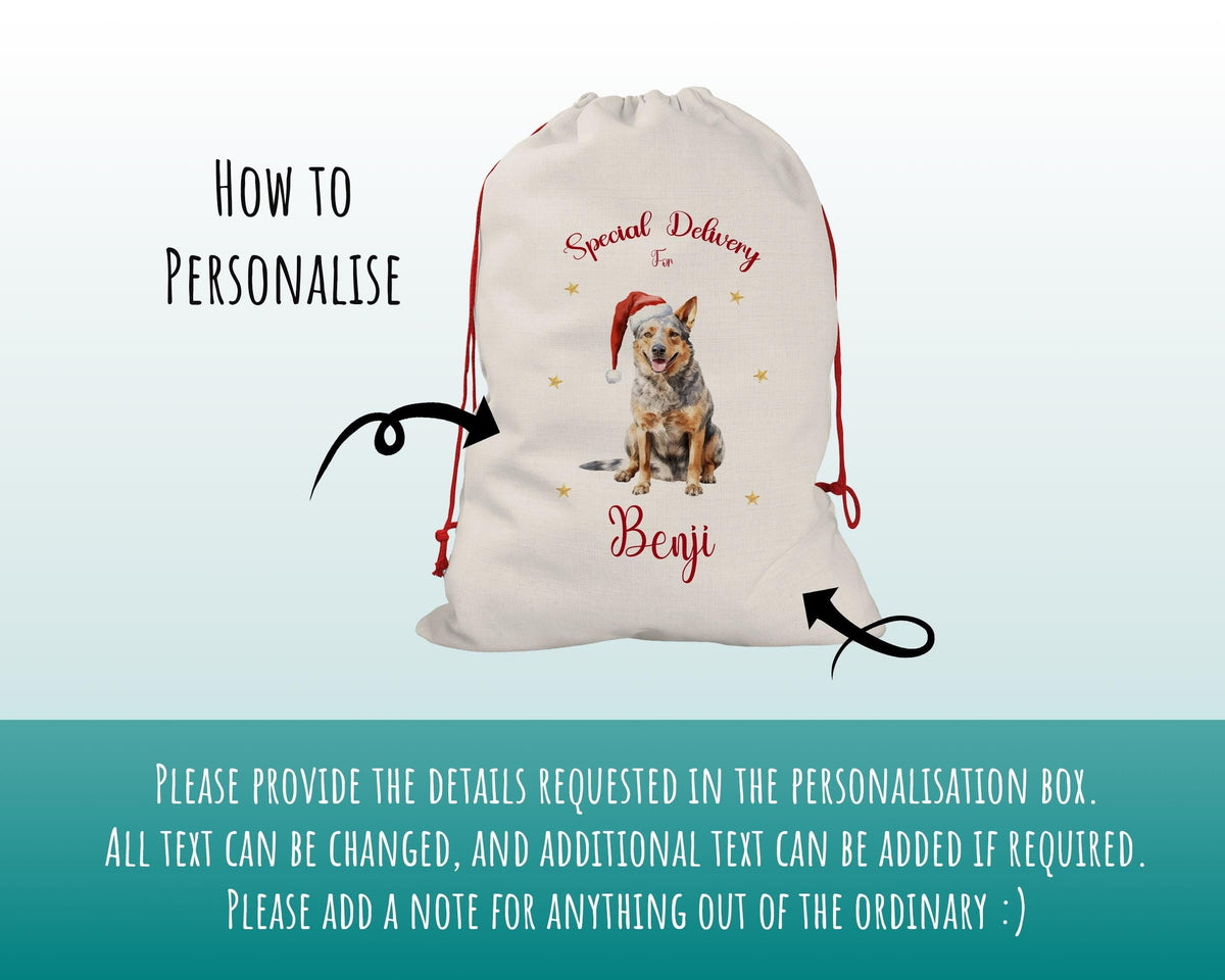 Personalised Australian Cattle Dog Large Christmas Sack Red Drawstring Bag for Xmas Presents Christmas Eve Bag Box Decoration for Dogs XS071
