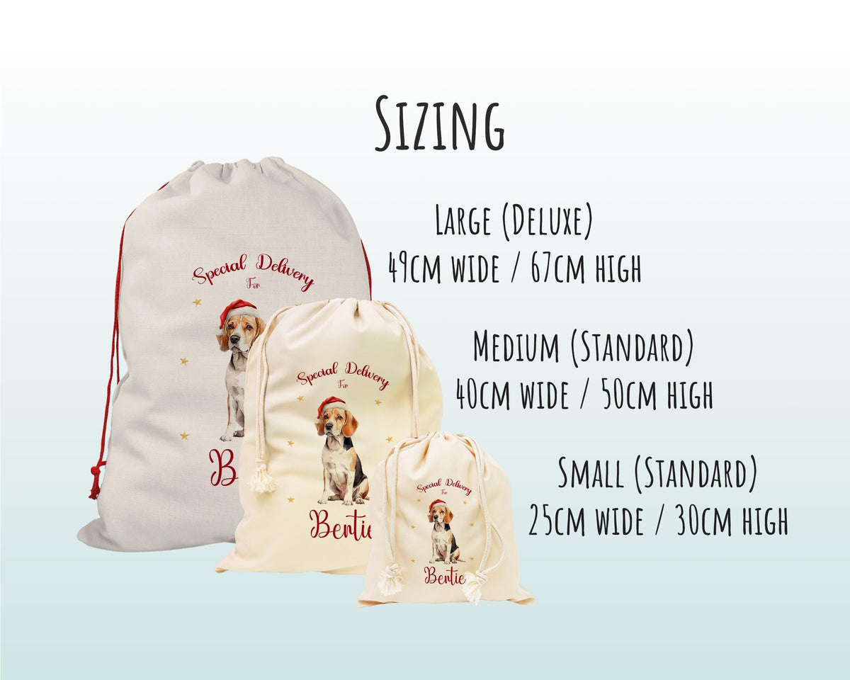 Personalised Beagle Dog Large Christmas Sack - Red Drawstring Bag for Xmas Presents - Christmas Eve Bag Box Decoration for Dogs XS072