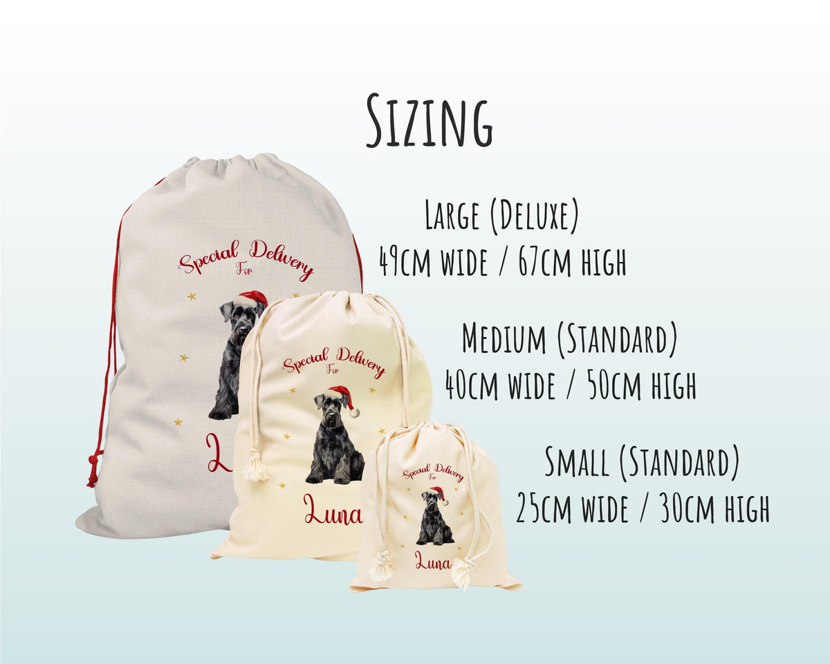 Personalised Schnauzer Dog Large Christmas Sack - Red Drawstring Bag for Xmas Presents - Christmas Eve Bag Box Decoration for Dogs XS144