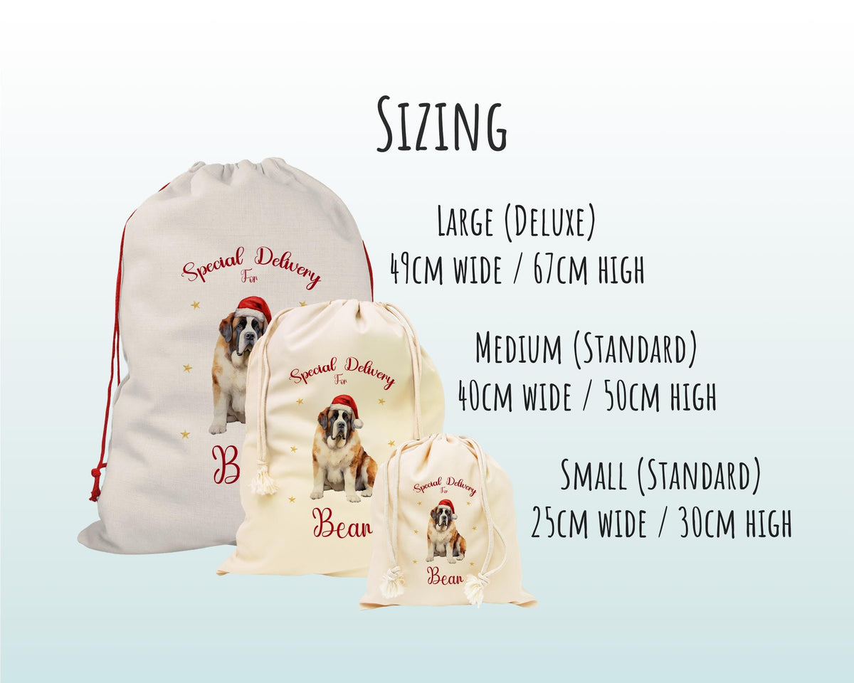 Personalised Saint St Bernard Large Christmas Sack - Red Drawstring Bag for Xmas Presents - Christmas Eve Bag Box Decoration for Dogs XS142