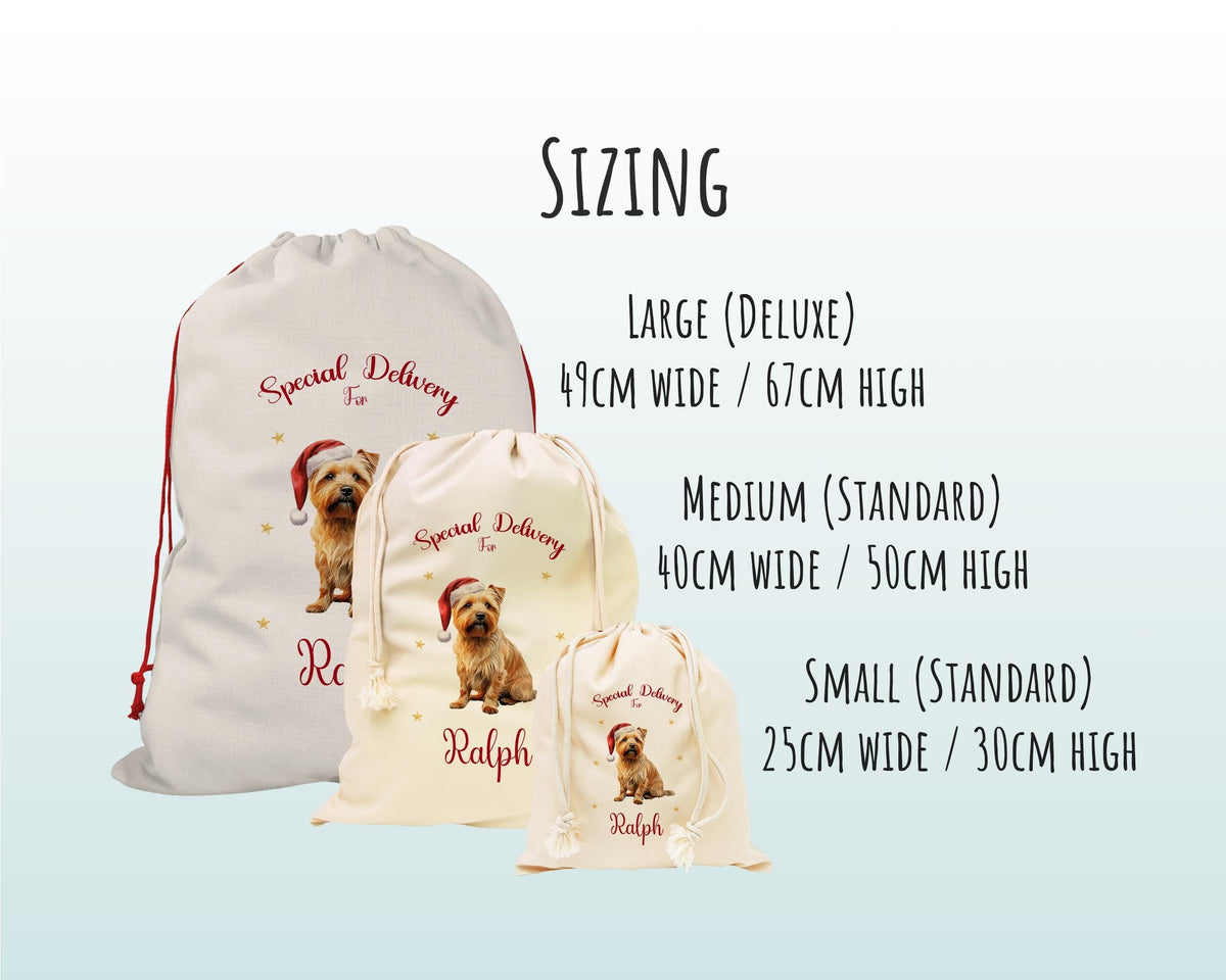 Personalised Norfolk Terrier Large Christmas Sack - Red Drawstring Bag for Xmas Presents - Christmas Eve Bag Box Decoration for Dogs XS132
