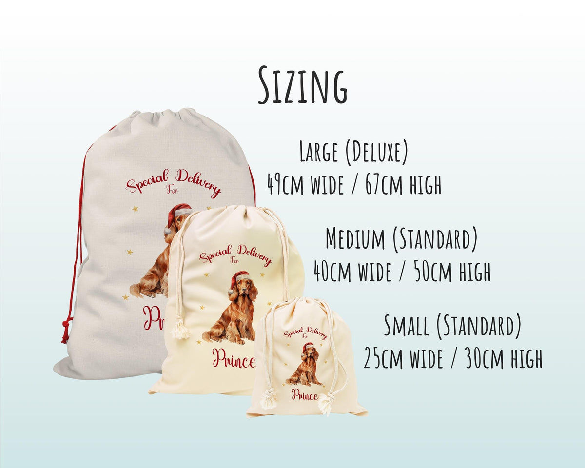 Personalised Irish Setter Large Christmas Sack - Red Drawstring Bag for Xmas Presents - Christmas Eve Bag Box Decoration for Dogs XS114