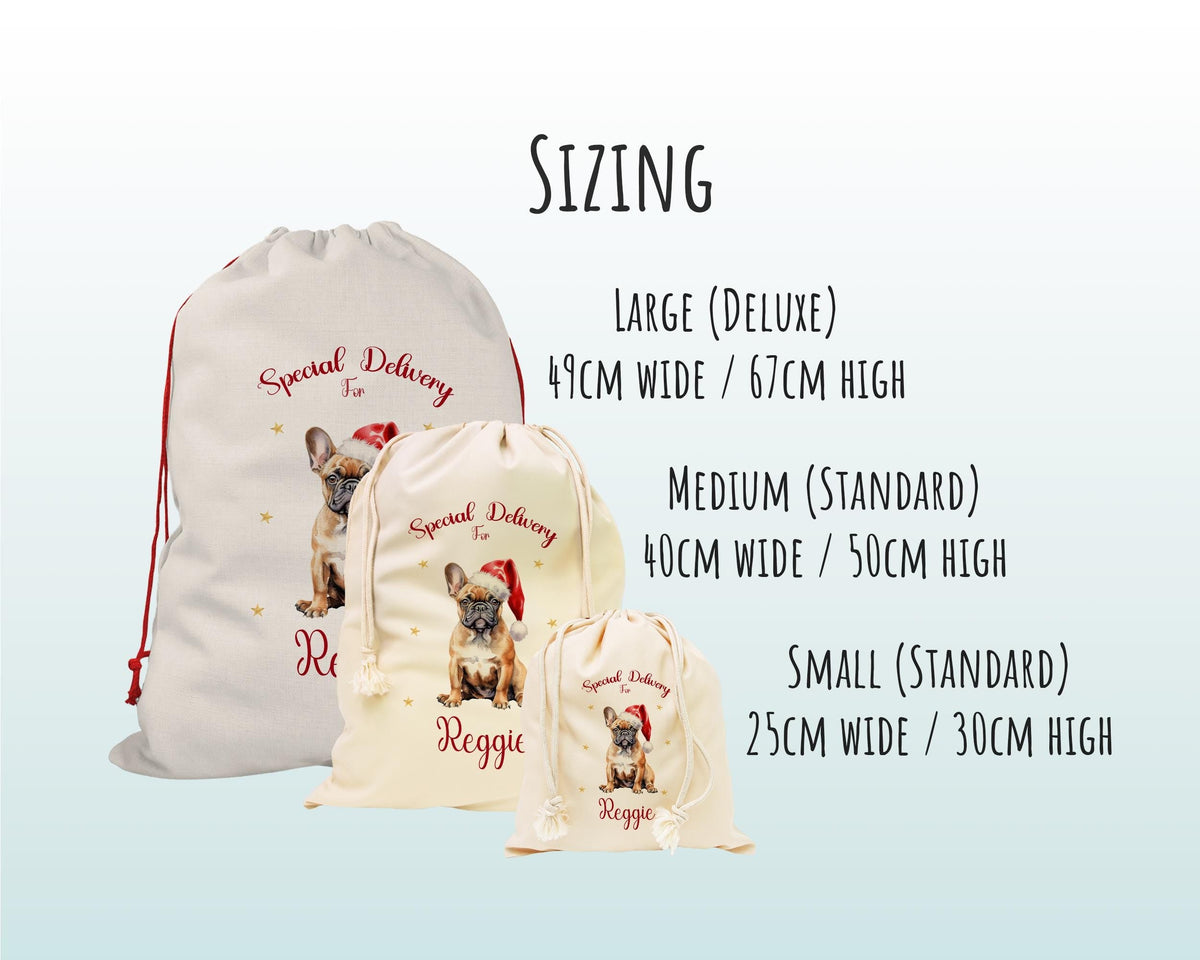 Personalised French Bulldog Large Christmas Sack - Red Drawstring Bag for Xmas Presents - Christmas Eve Bag Box Decoration for Dogs XS104
