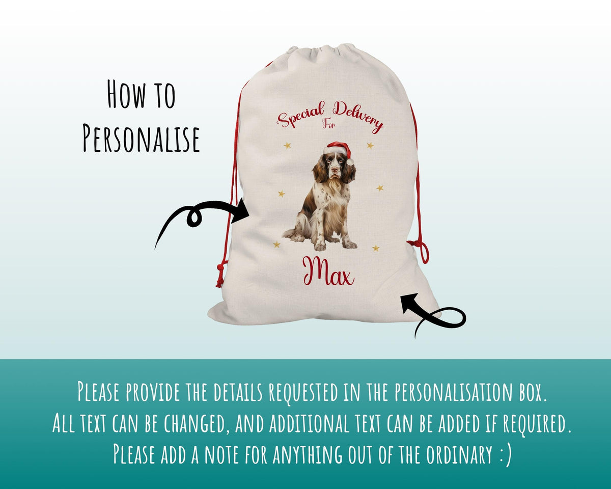 Personalised English Springer Spaniel Large Christmas Sack Drawstring Bag for Xmas Presents Christmas Eve Bag Box Decoration for Dogs XS102
