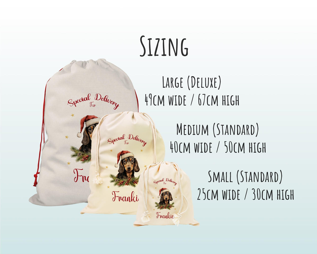 Personalised Dachshund Large Christmas Sack - Red Drawstring Bag for Xmas Presents - Christmas Eve Bag Box Decoration for Dogs XS090