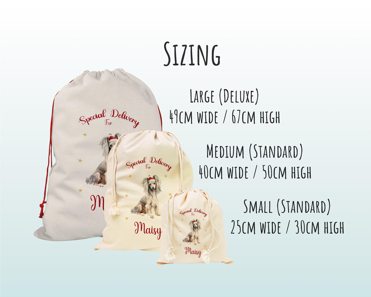 Personalised Chinese Crested Water Dog Large Christmas Sack - Red Drawstring Bag for Xmas Presents - Christmas Eve Bag Box Decoration XS085